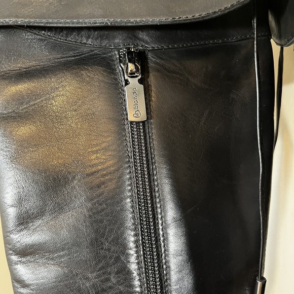 Blondi Knee High Tall Black Leather Heeled Boots Size 8.5 Zip up calf & Lace up - Picture 6 of 13